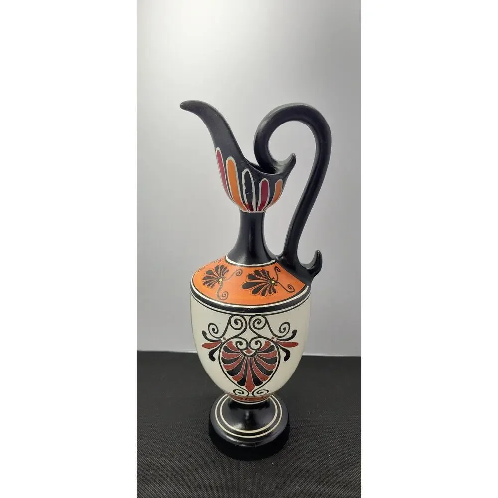 D Vassilopoulos Greek Ewer Vase 12” Hand Painted Greece Ancient Ship Pottery